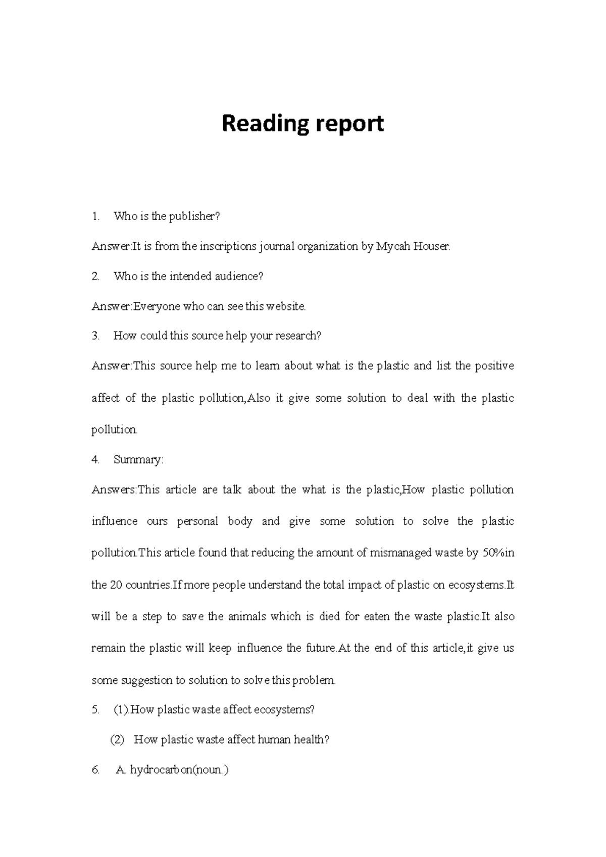Reading report - Reading report Who is the publisher? Answer:It is from ...