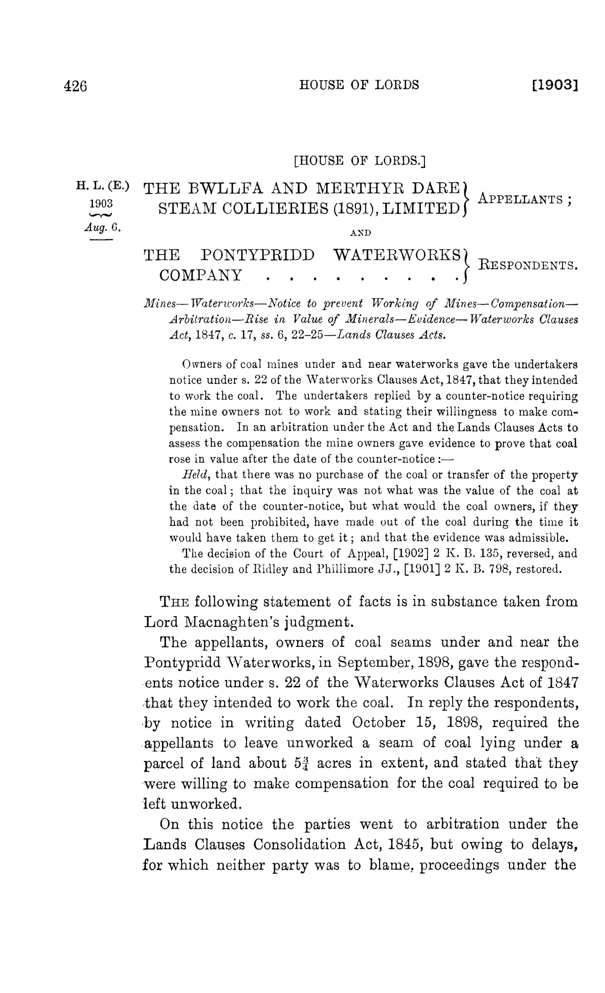 Bwllfa and Merthyr Dare Steam Collieries (1891) - 426 HOUSE OF LOEDS ...