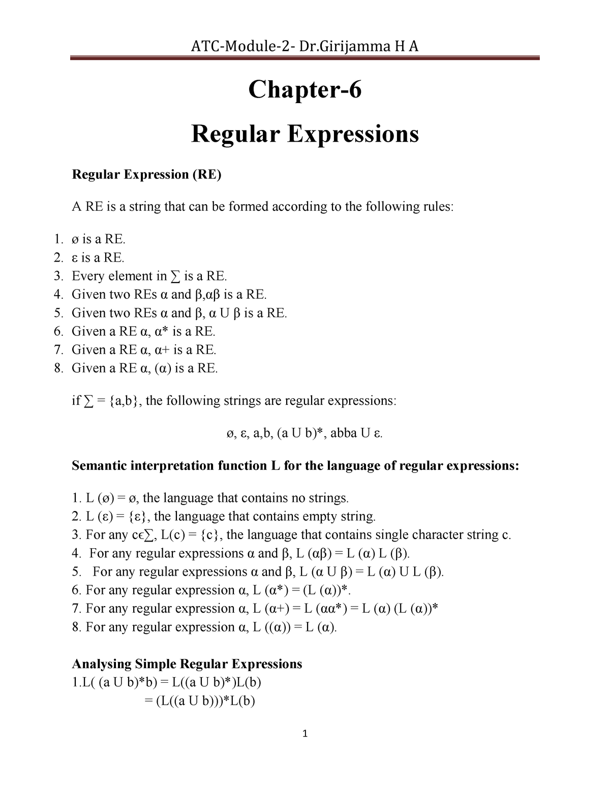 Atc Module 2 Module 2 Chapter Regular Expressions Regular Expression Re A Re Is A String That Studocu