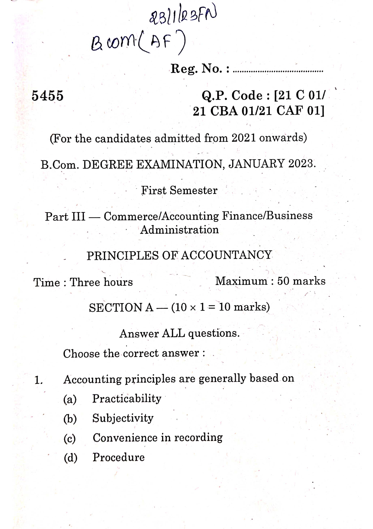 Principles Of Accountancy - B.Com - Studocu