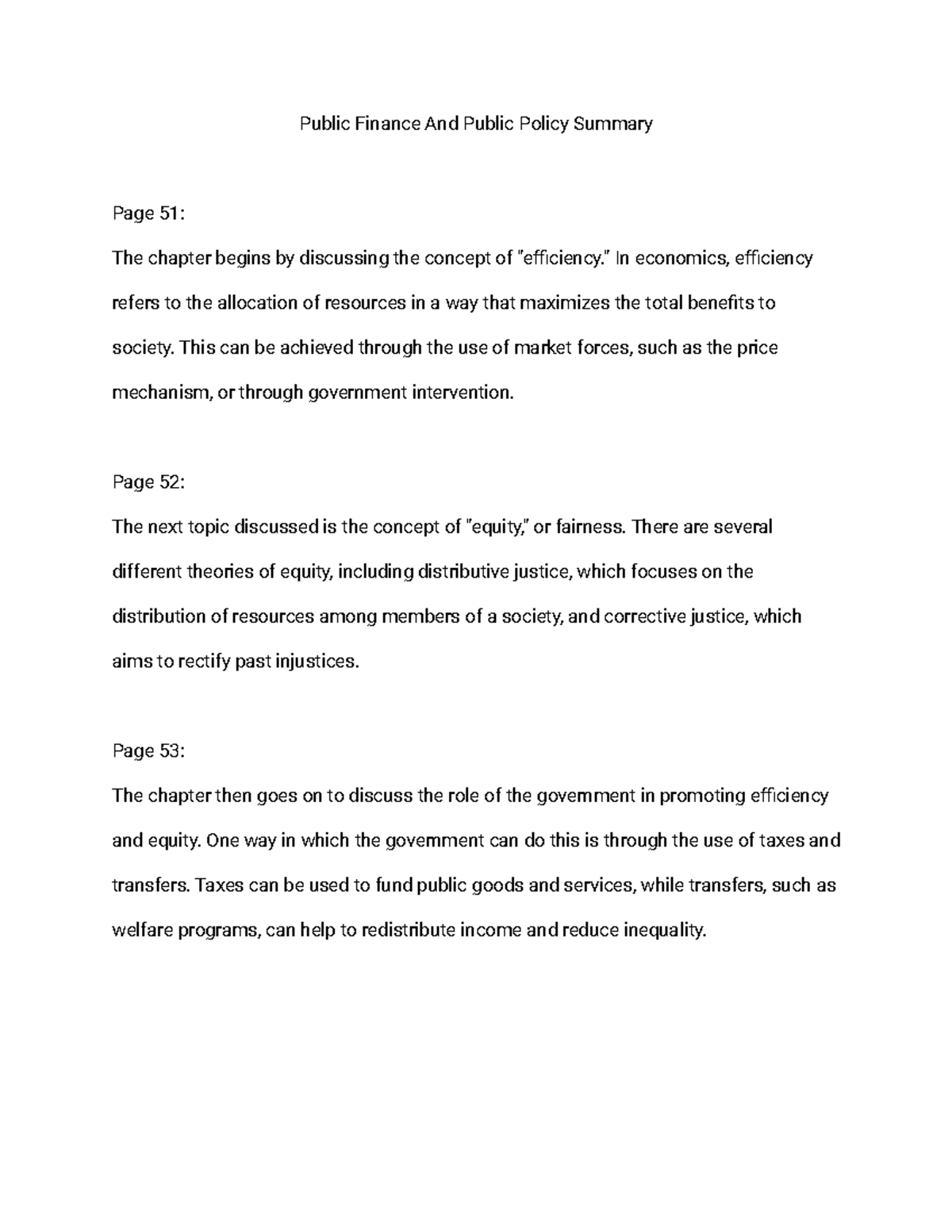Public Finance And Public Policy - " In economics, efficiency refers to ...