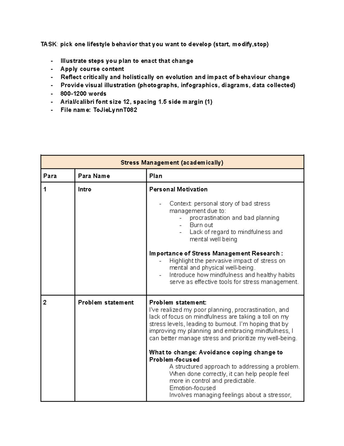 CC0005 Indiv Essay Planning - TASK: pick one lifestyle behavior that ...