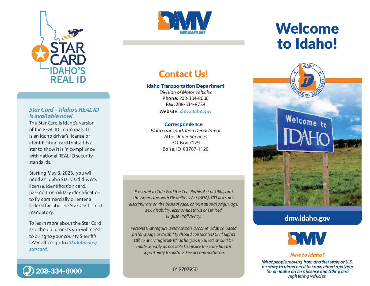 DMV 123 Star Card Idaho’s REAL ID is available now! The