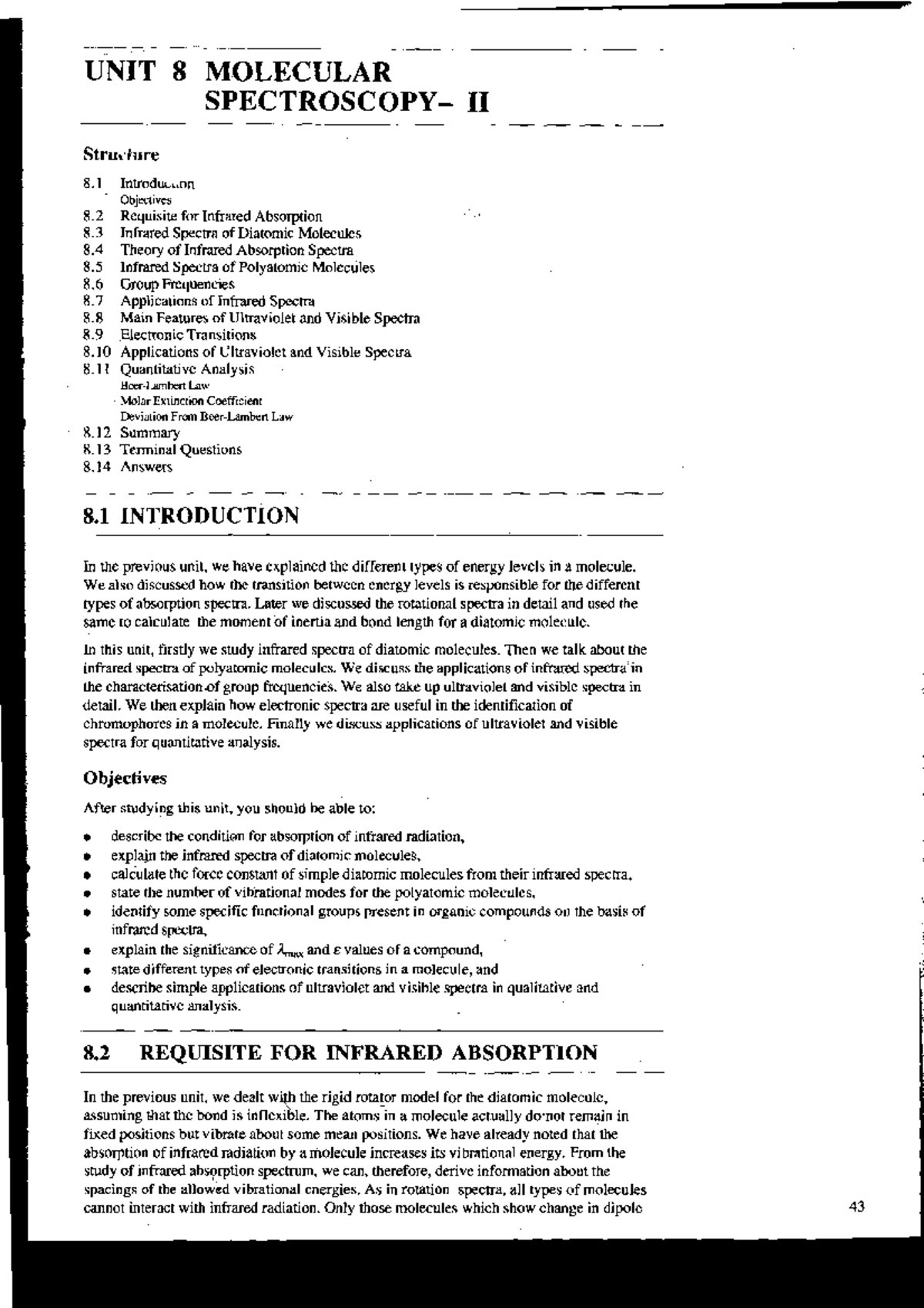 chemistry atomic Structure Molecular Spectroscopy 2 UNIT 8 MOLECULAR SPECTROSCOPY I