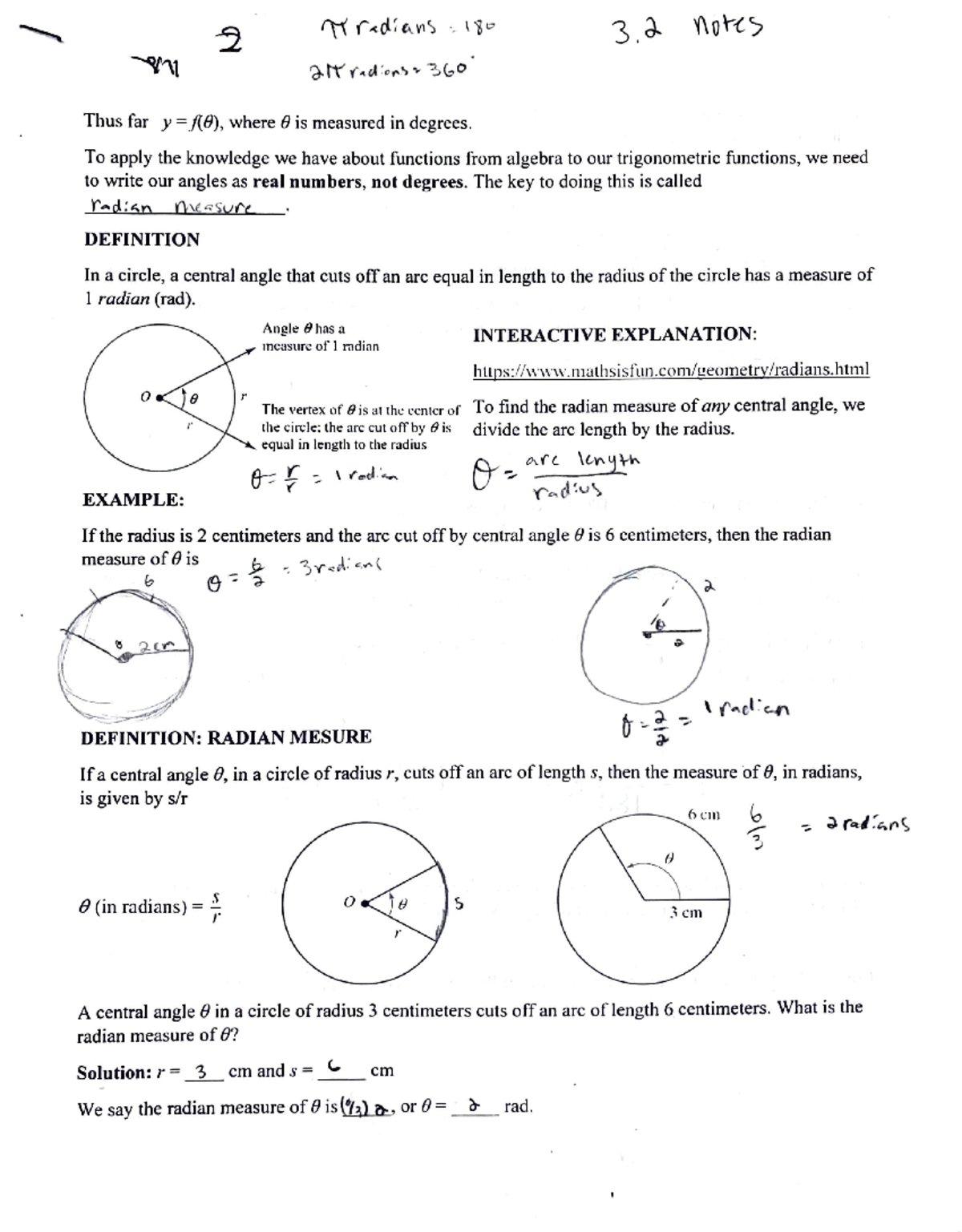 Plane Trigonometry 3.2 Notes - ####### 3.~ Thus far y = ./{0), where 0 ...