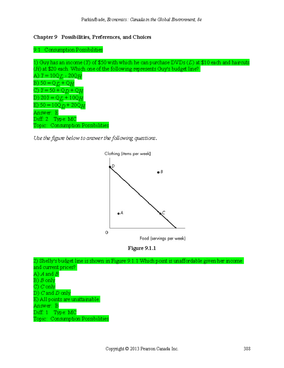 Test Bank CH 9 - Econ 1000 - Chapter 9 Possibilities, Preferences, And ...