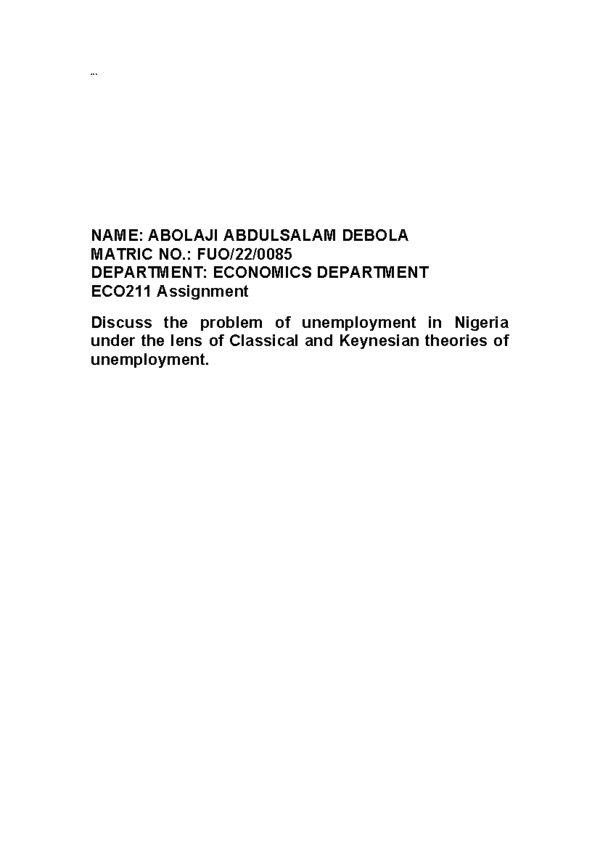 Eco211 Complete Assignment For Eco 212 A S Name Abolaji Abdulsalam