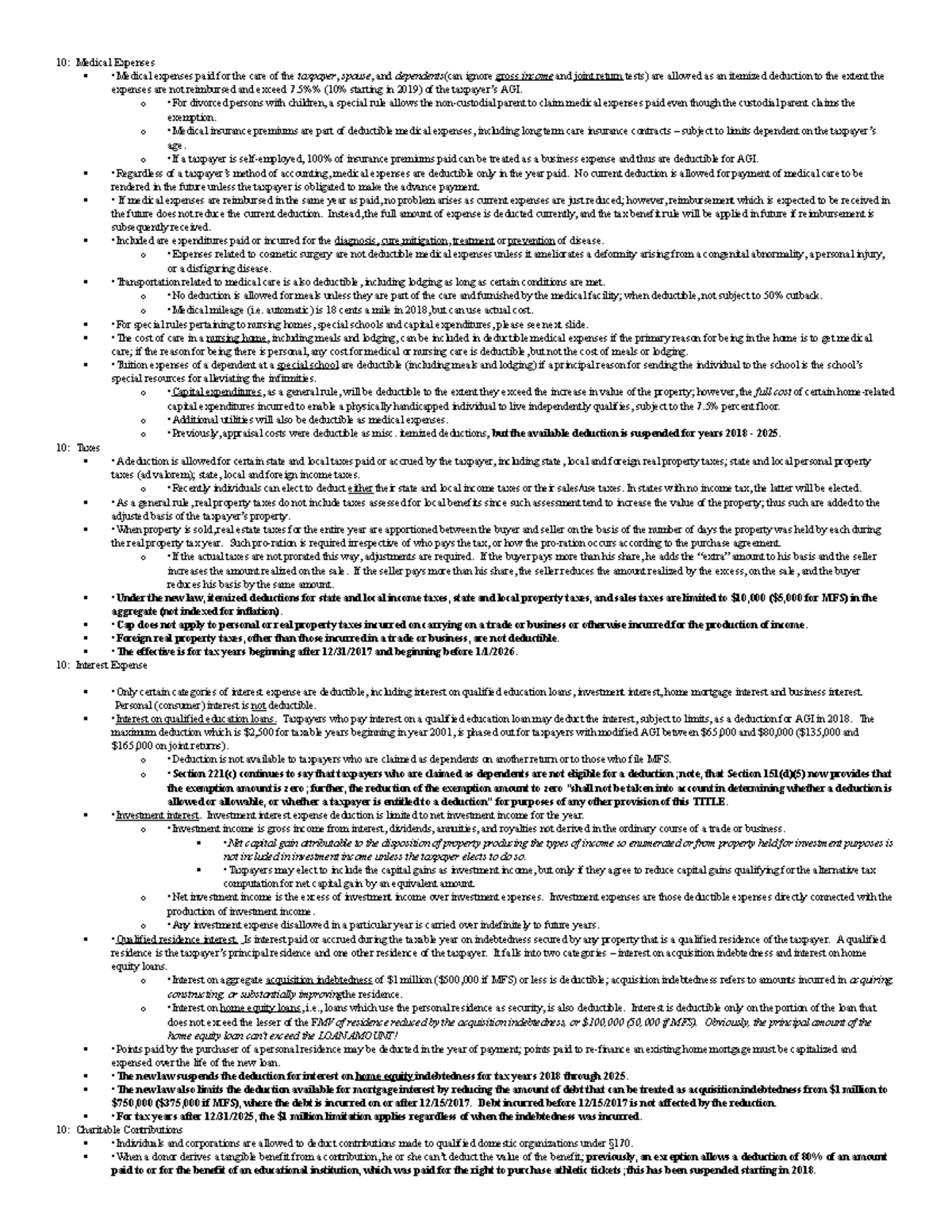 Ch 10 quiz sheet 10 Medical Expenses •Medical expenses paid for the