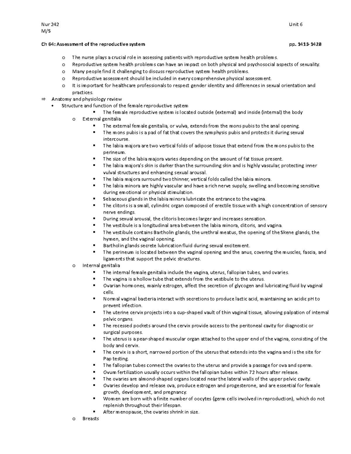 M:S unit 6 ch. 64 - Nur 242 Unit 6 M/S Ch 64: Assessment of the ...