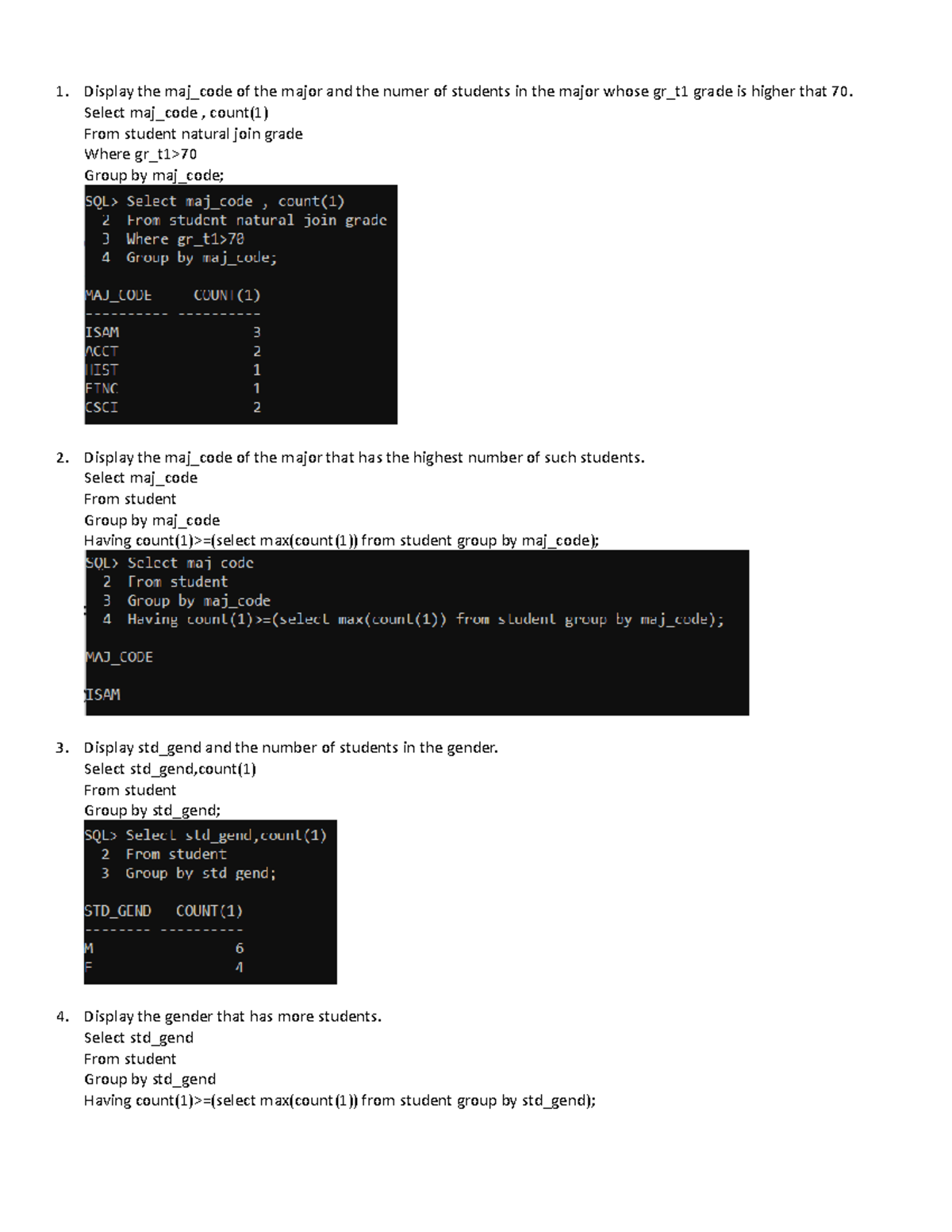 ISAM5331 5333 na Homework - Display the maj_code of the major and the ...