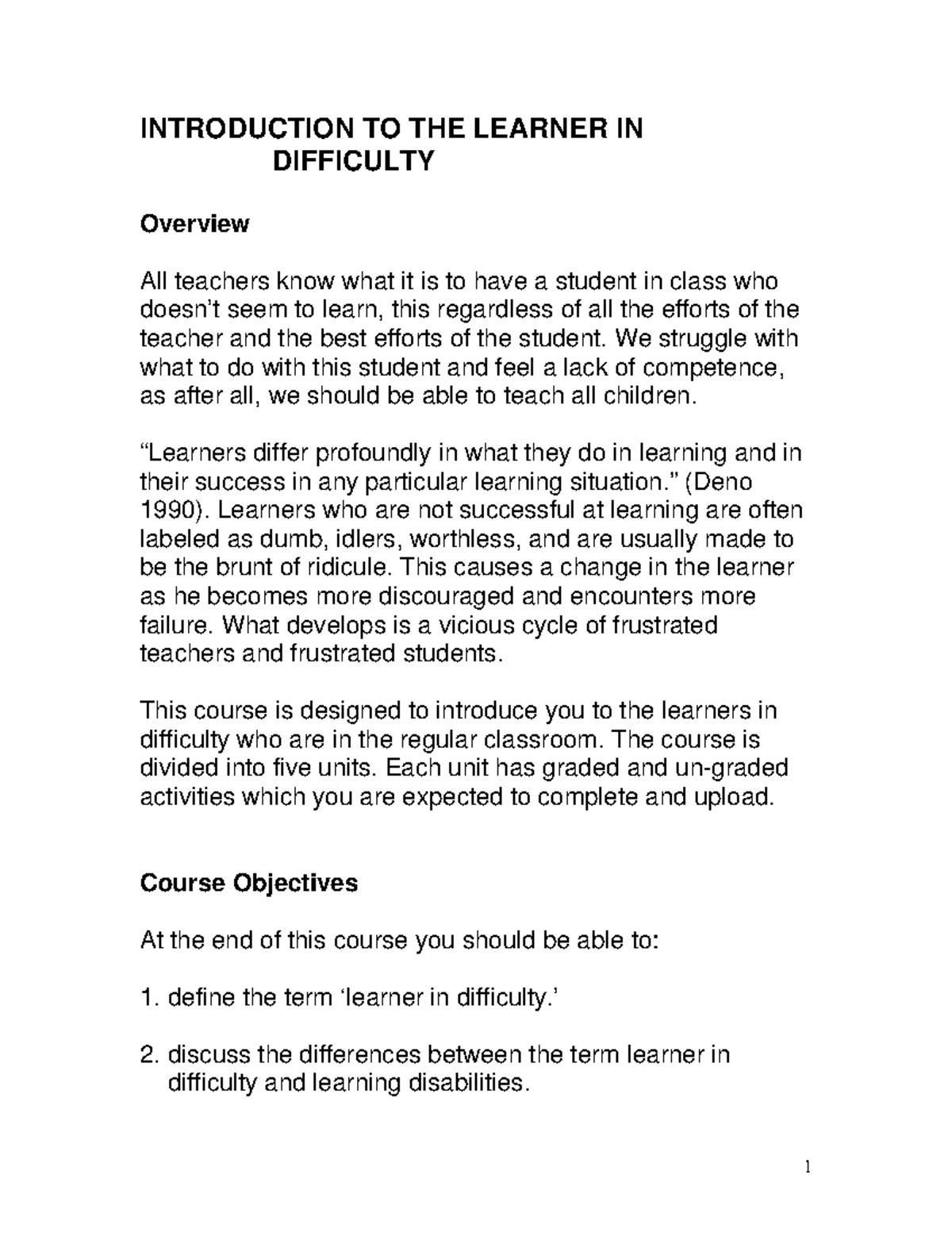 Unit1 intro to learner difficulty - INTRODUCTION TO THE LEARNER IN ...