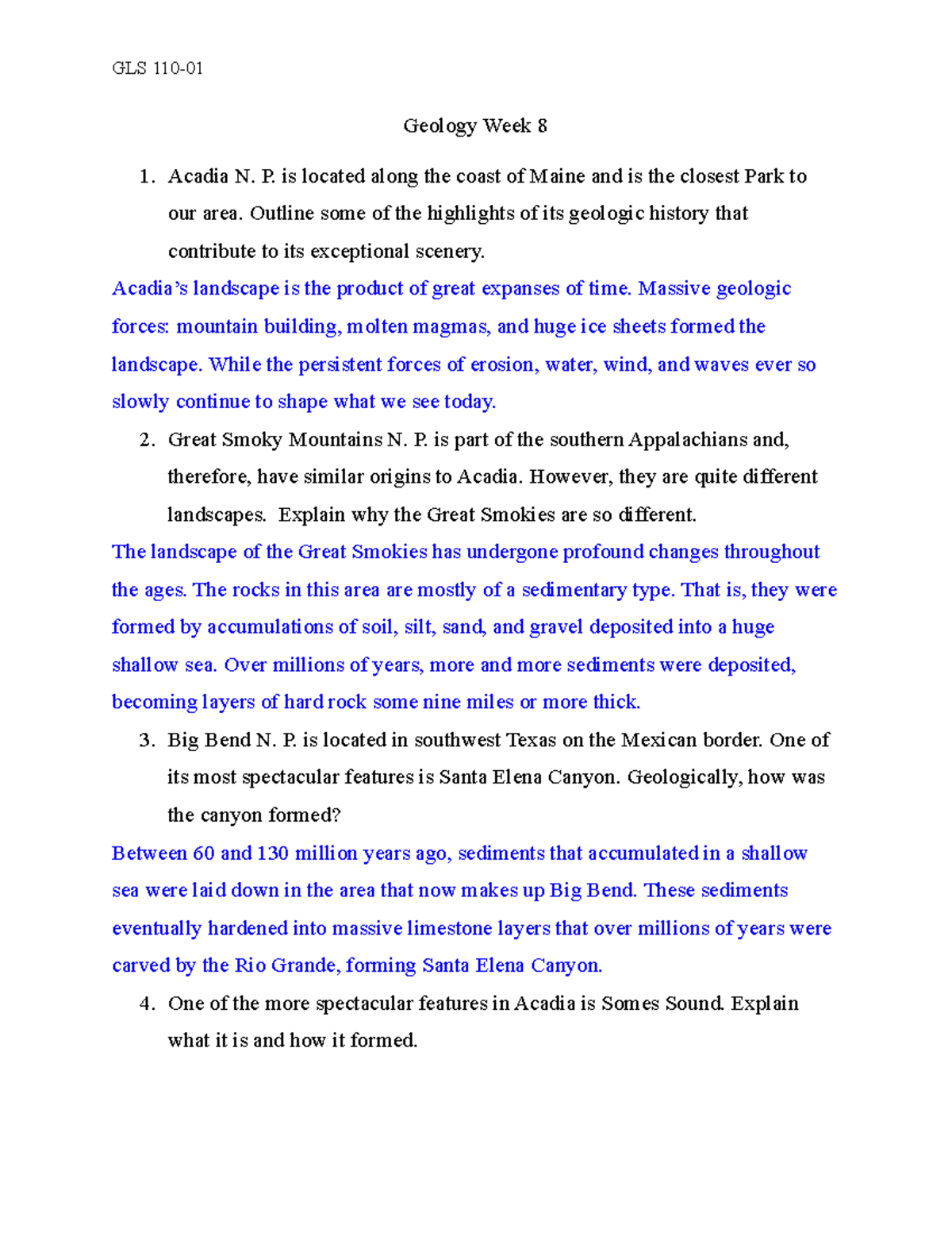 Geology Week 8 - The eighth week of class worksheet, complete. - GLS ...