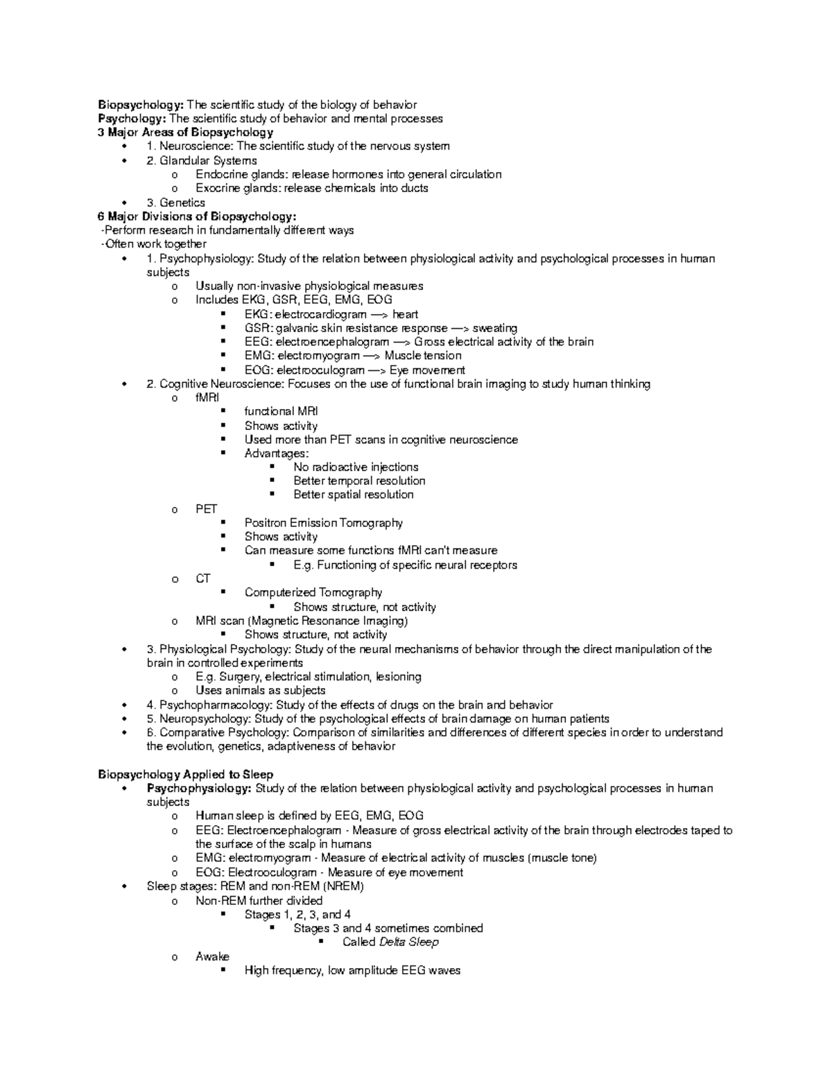 Biopsychology Exam One Notes - Biopsychology: The scientific study of ...