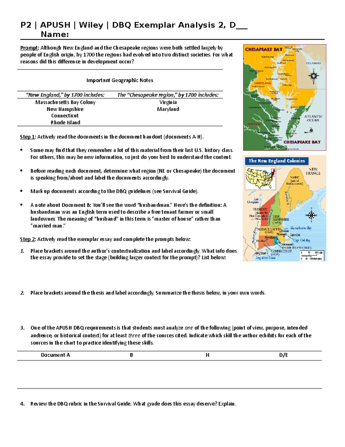 Dbq Exemplar Analysis 2 Ne Vs Chesapeake - P2 