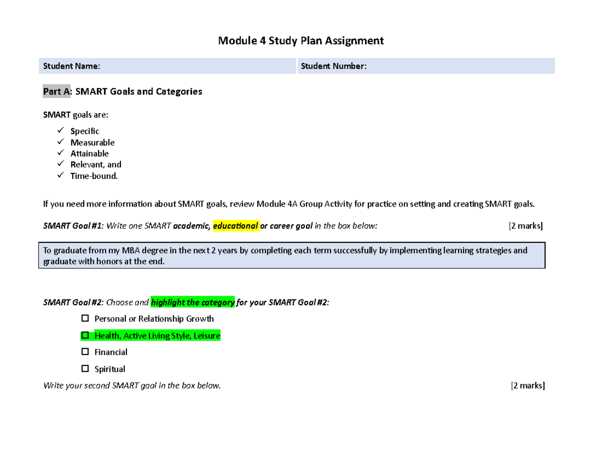 study plan assignment