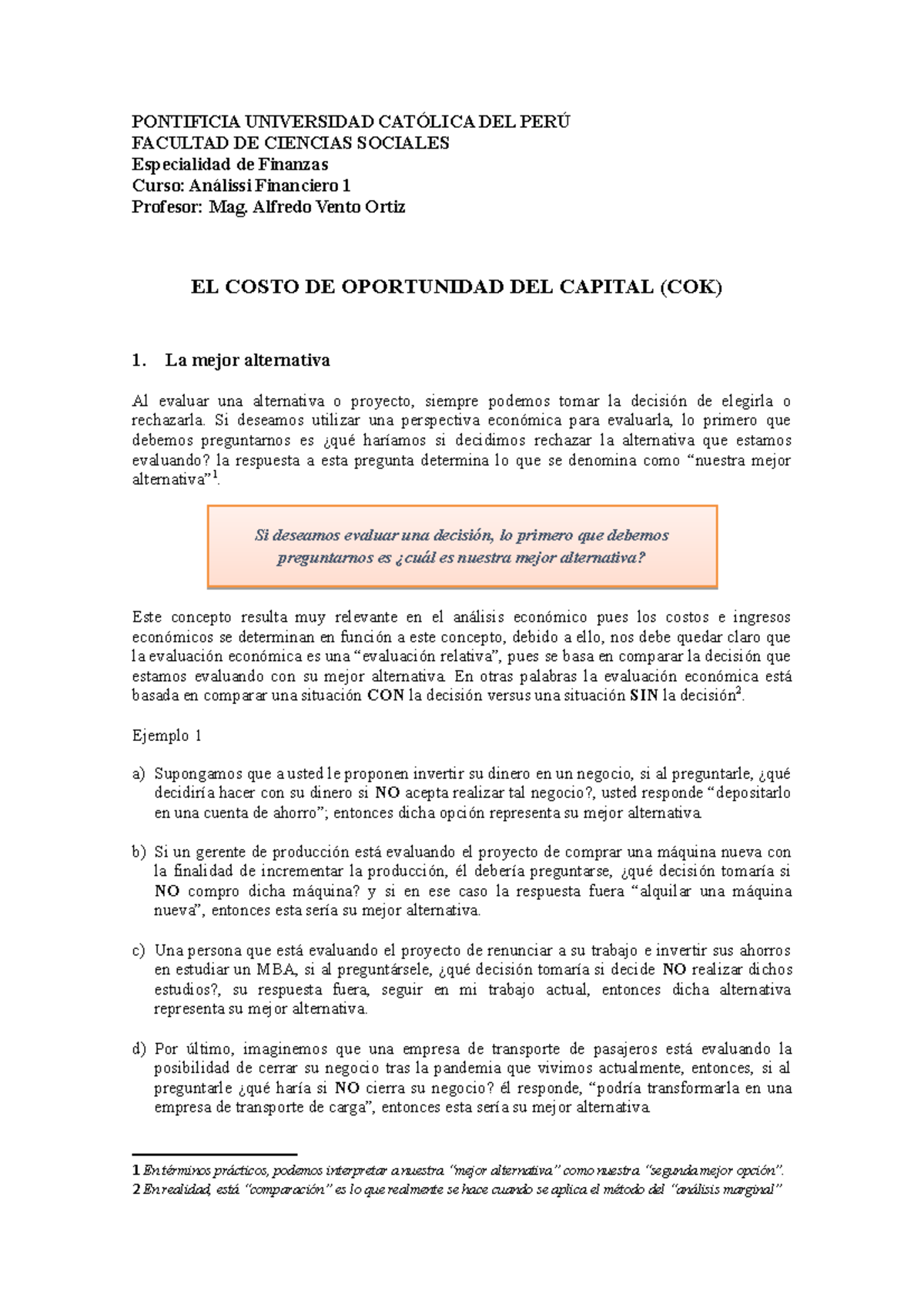2.3 EL Costo DE Oportunidad DEL Capital (COK) - PONTIFICIA UNIVERSIDAD ...