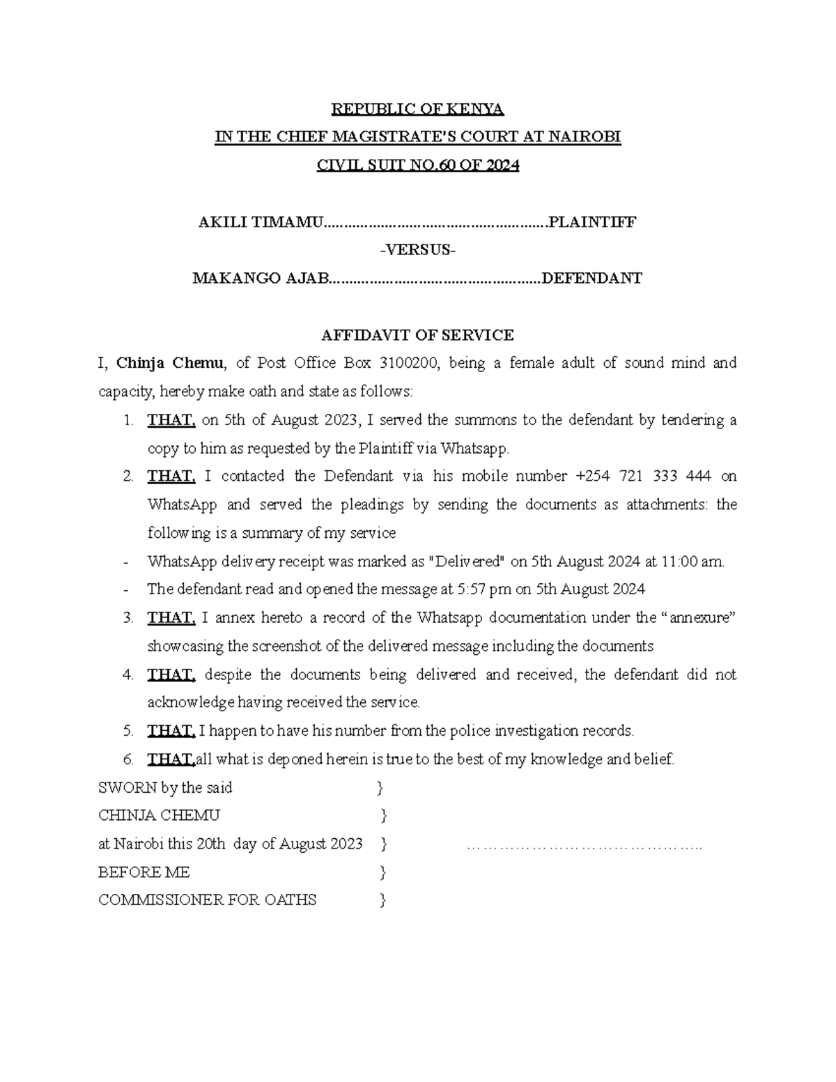 Affidavit of service and notice for substituted service-167755 ...