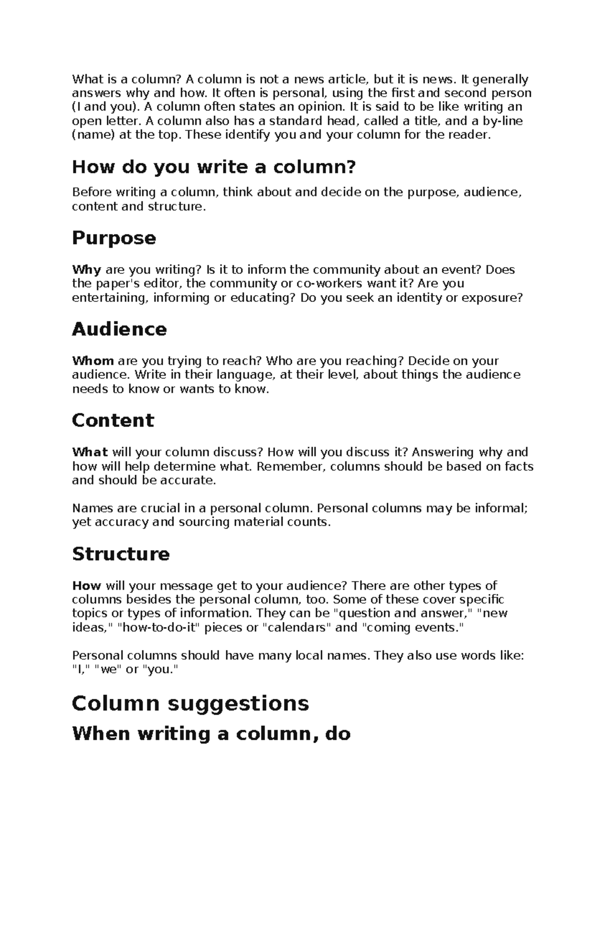 Tips on Column Writing - nx ;jndiofheqnvi hgw;ldfhe - What is a column ...