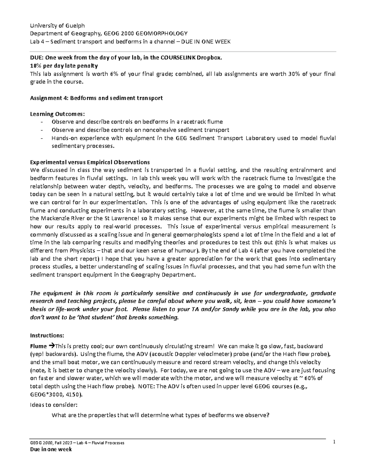 Lab4 fluvial handout Lab 4 instructions University of Guelph