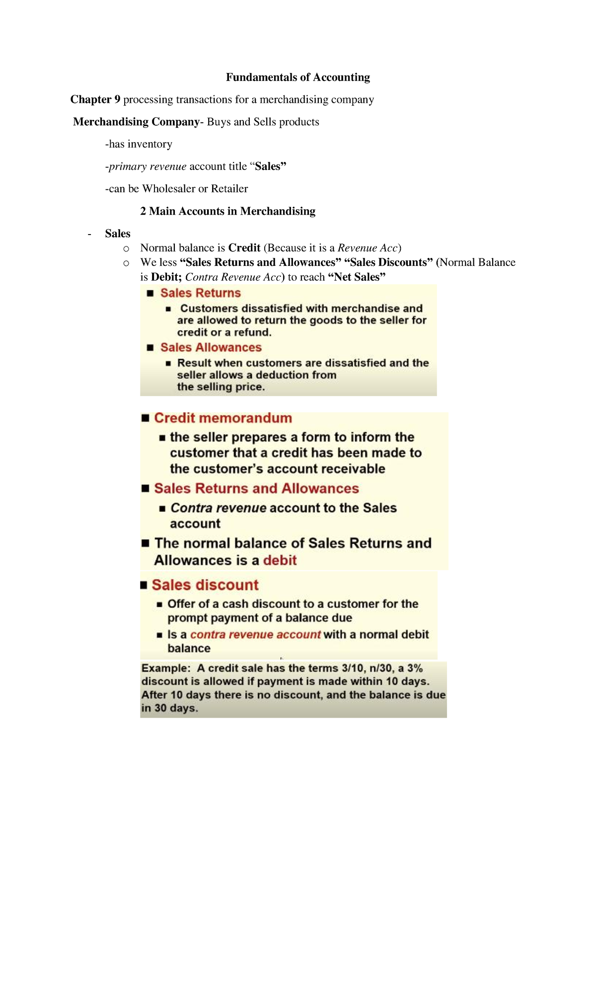 Fundamentals of Accounting Chap 9 - , and etc) Gross Profit = Sales ...