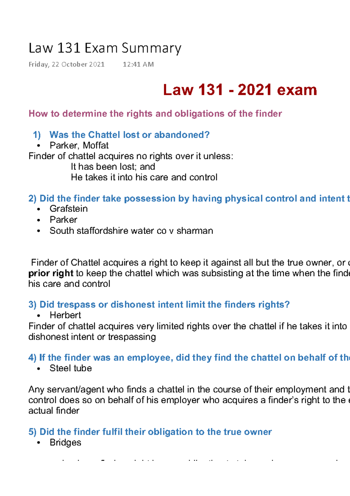 Law 131 Exam Summary - LLAW131 - Legal Method - AucklandUni - Studocu