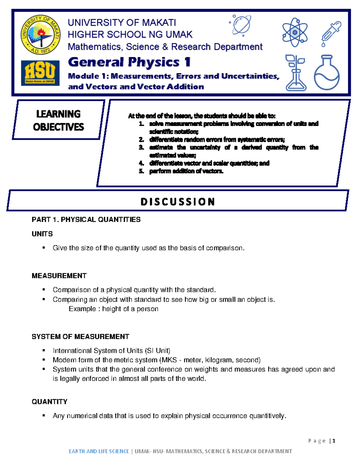 General Physics 1 Module 1 Ed - P a g e | 1 after PART 1. PHYSICAL ...