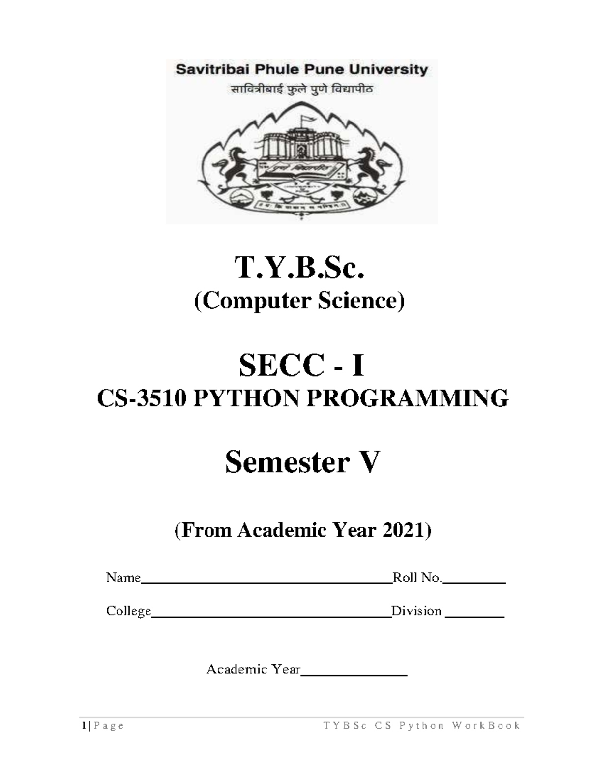 Python Lab Workbook Final 2021 updatedconverted 1 P a g e T Y B S c C S P y t h o n W o r k