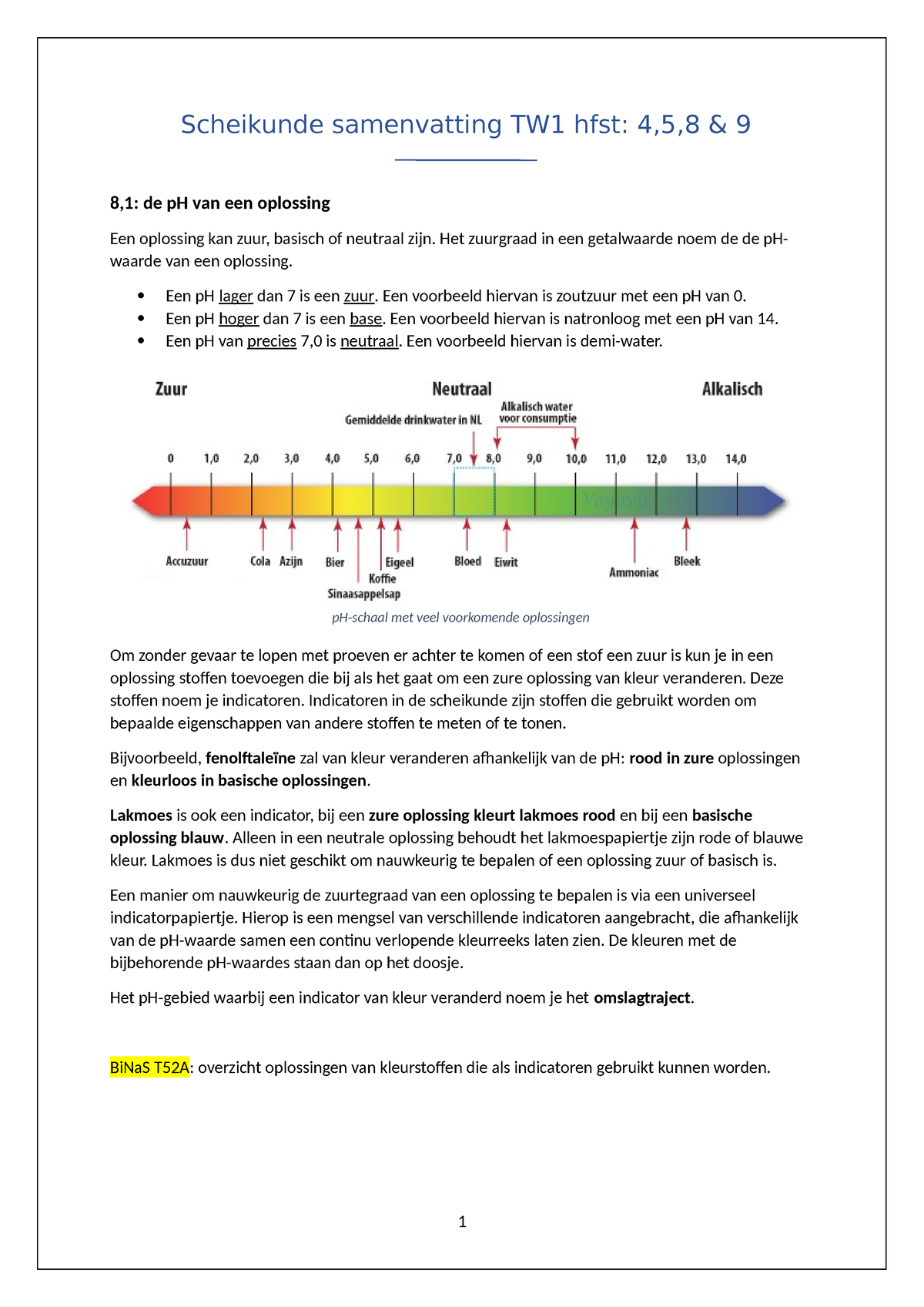 Rekenen Aan Zuren En Basen Samenvatting - Scheikunde Samenvatting TW1 ...