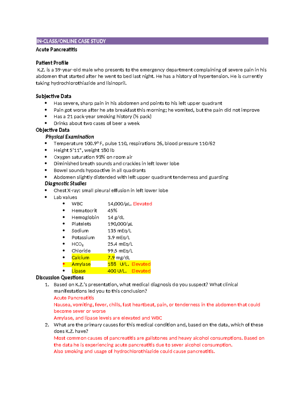 nursing case study on pancreatitis