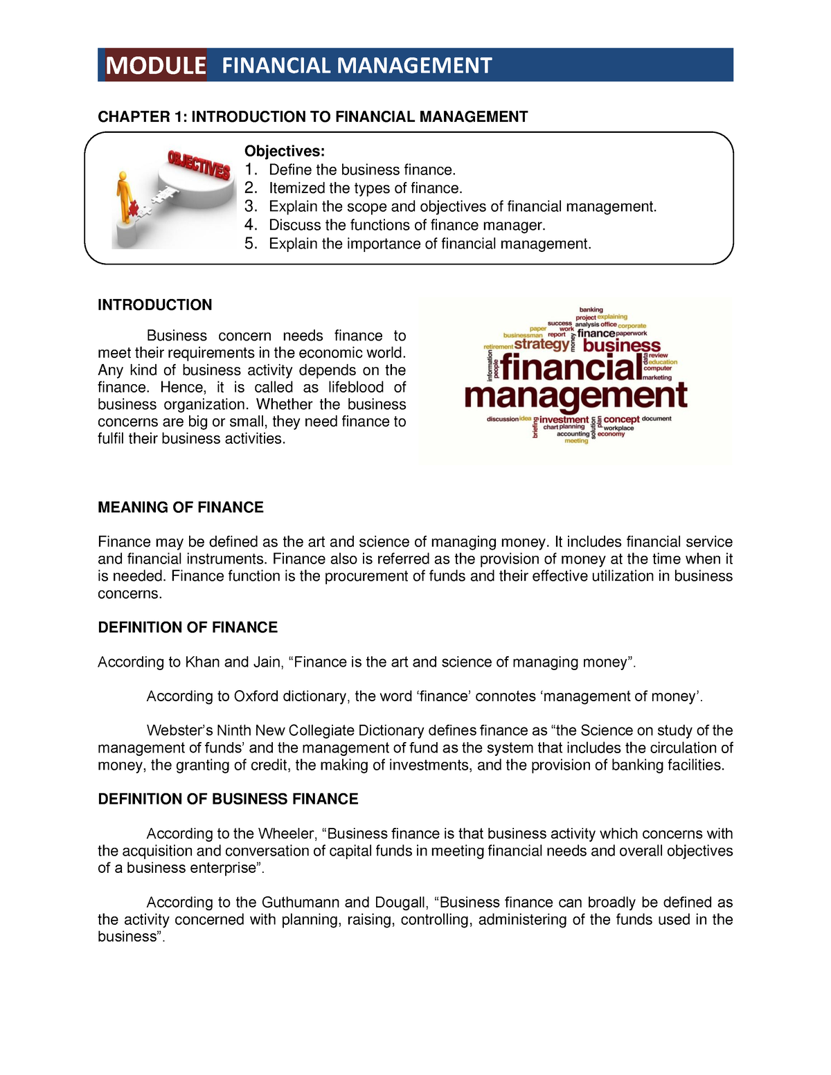 introduction for financial management assignment