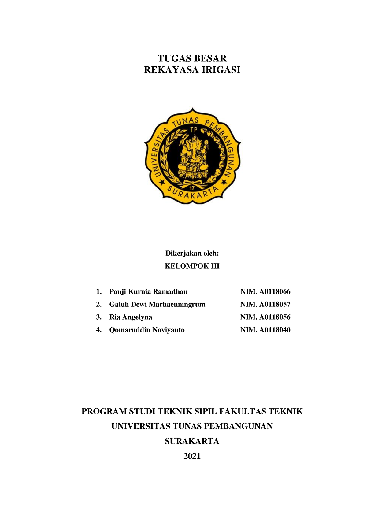 B Kelompok 3 - Civil Engineering - TUGAS BESAR REKAYASA IRIGASI ...