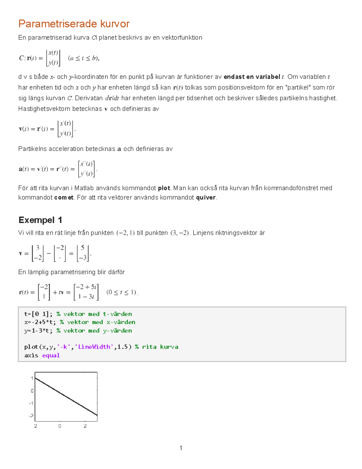 Parametriserade Kurvor MATLAB - Parametriserade kurvor En ...