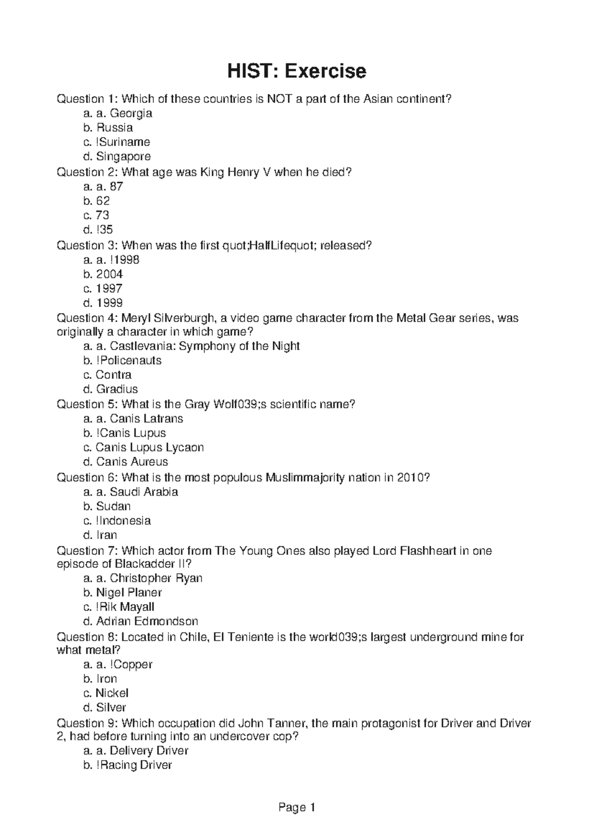 HIST303 Analysis 7 - HIST30 - HIST: Exercise Question 1: Which of these ...