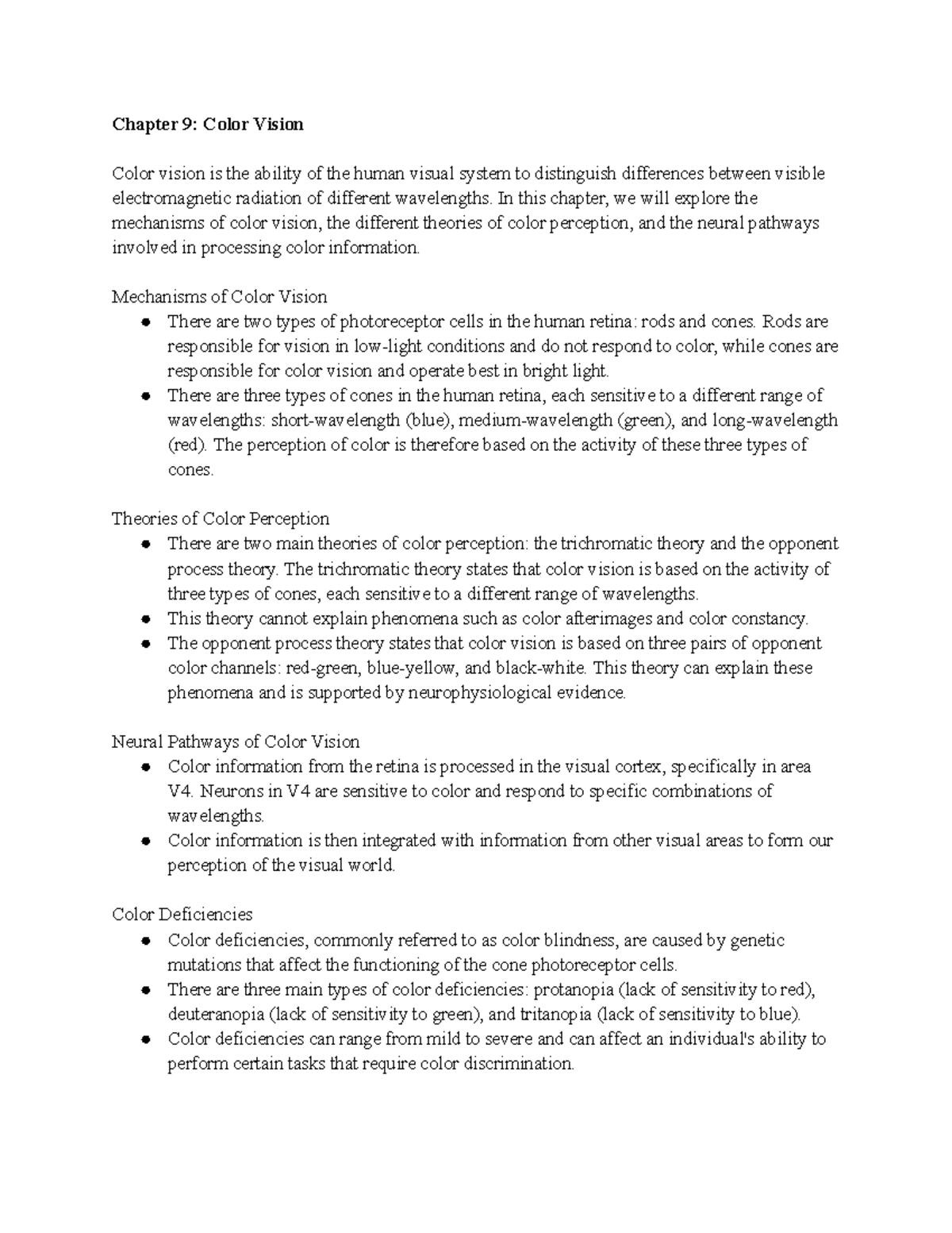 PSYC 230 Chapter 9 - Notes for PSYC 230 Ch 9 - Chapter 9: Color Vision ...