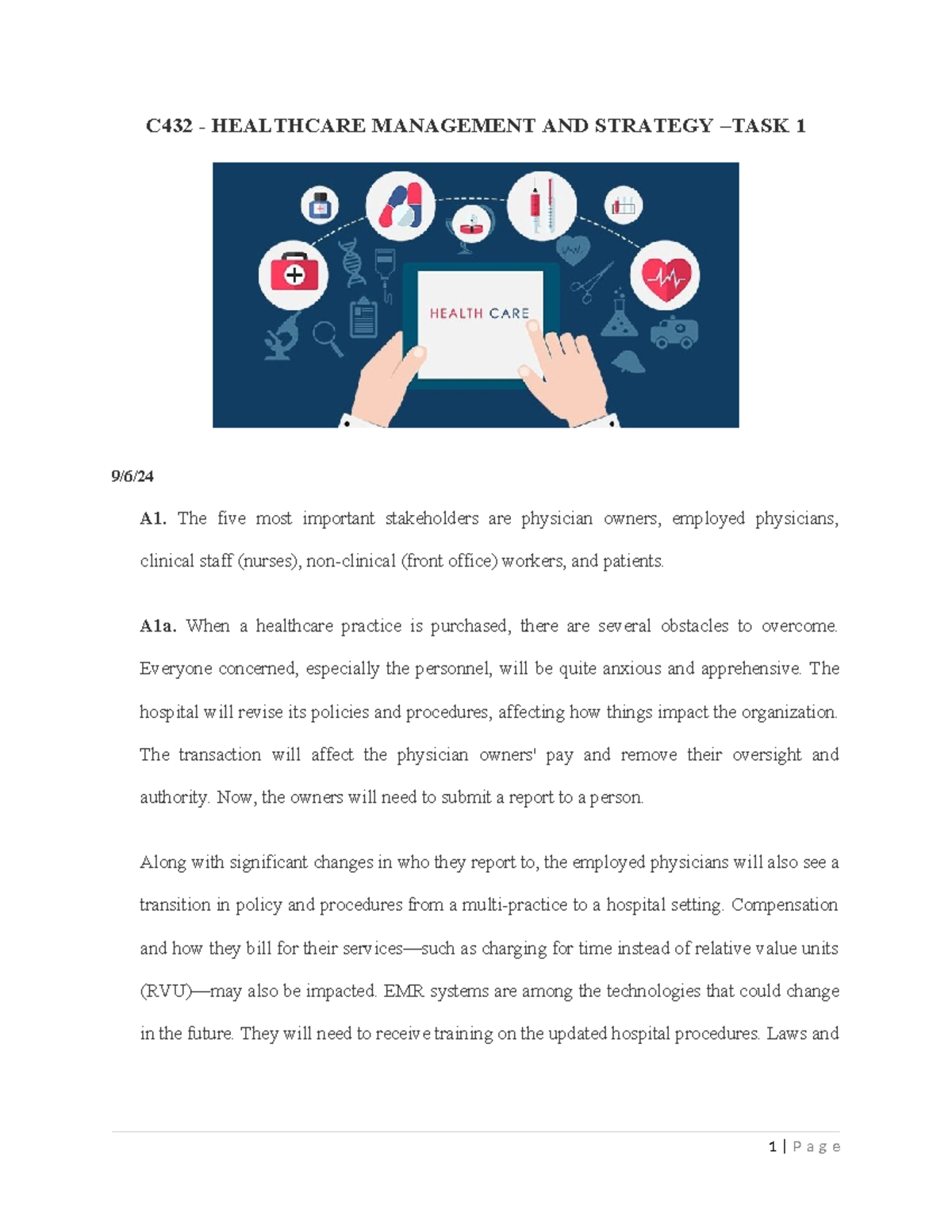 C432 - TASK 1 - Healthcare Management and Strategy — C432 - C432 ...