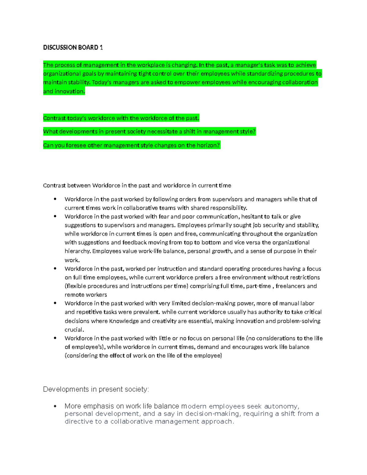 Week 1 - DISCUSSION 1 - DISCUSSION BOARD 1 The process of management in ...