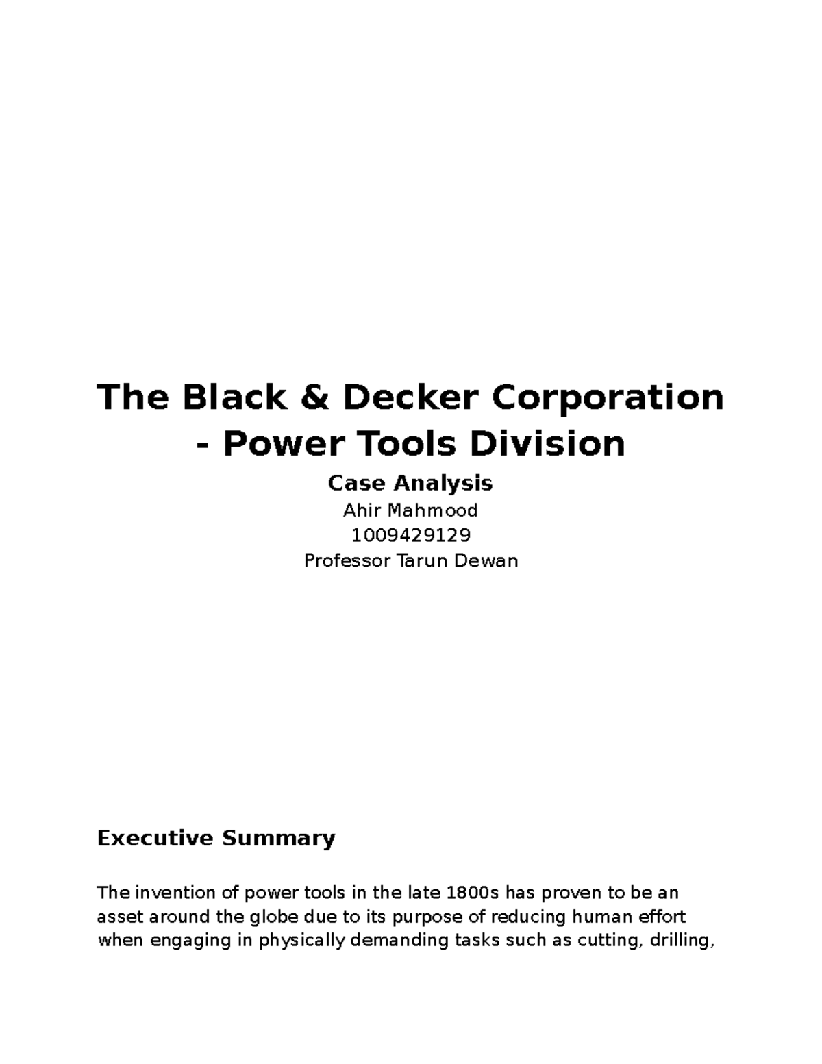 The Black & Decker Corporation Power Tools Division So, a
