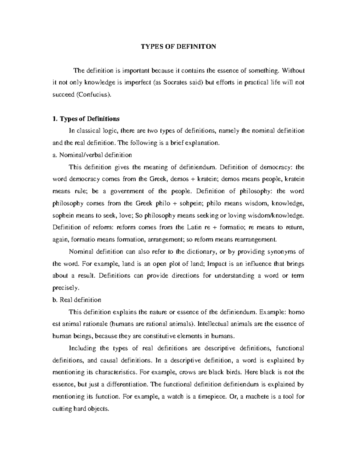 10. Types of Definition Philosophy TYPES OF DEFINITON The