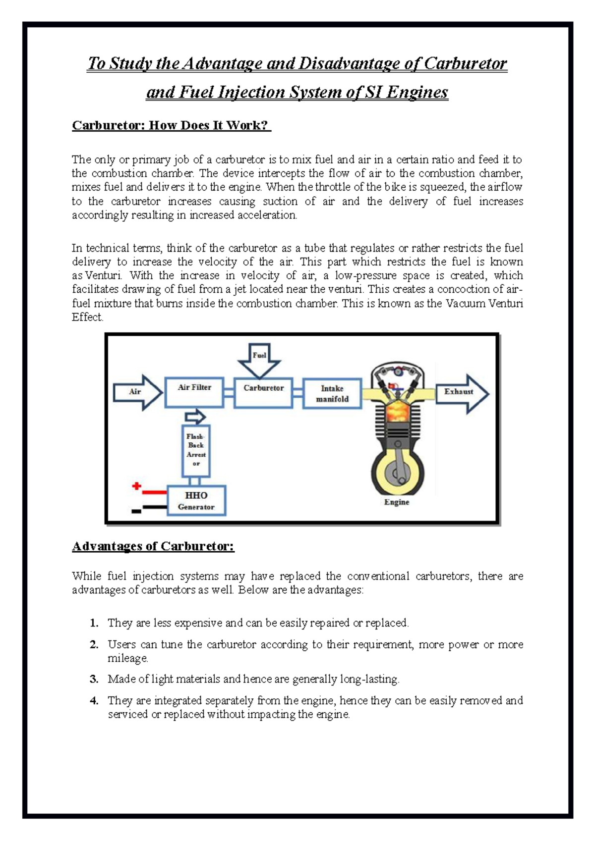 4 Difference Between Carburetor and Fuel Injection To Study the