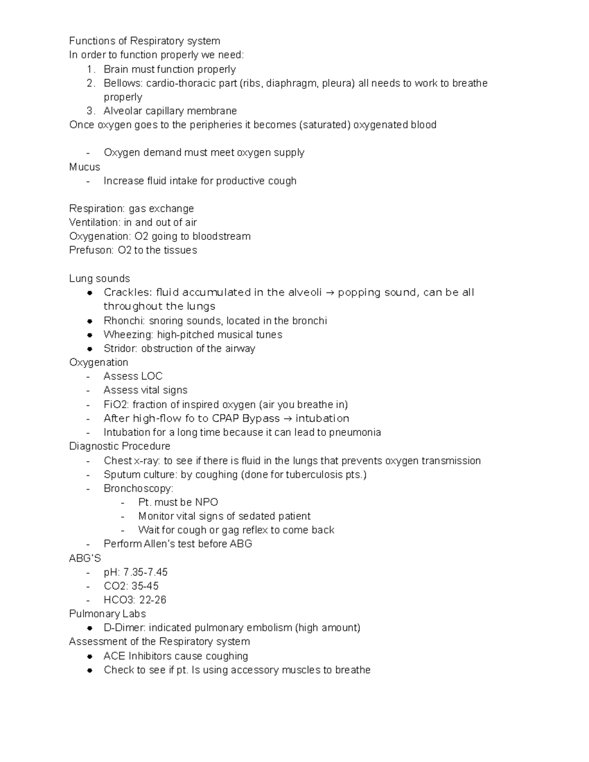 NURS 120 Week 6 Lecture Notes - Functions of Respiratory system In ...