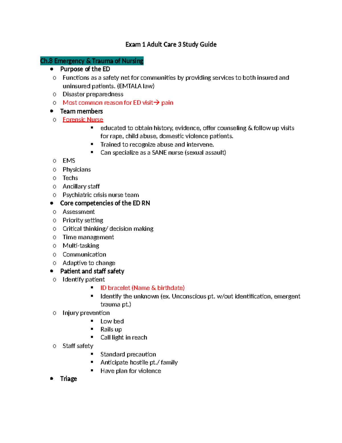 Adult Care 3 Study Guide Exam 1 - Exam 1 Adult Care 3 Study Guide Ch ...