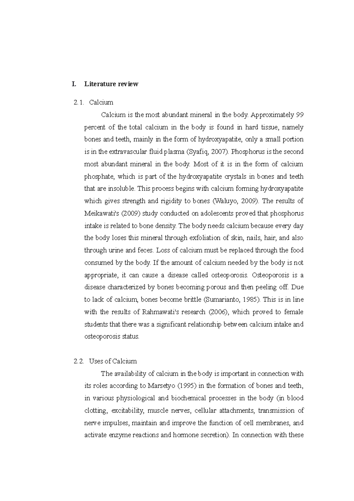 Abundant mineral calsium - I. Literature review Calcium Calcium is the ...