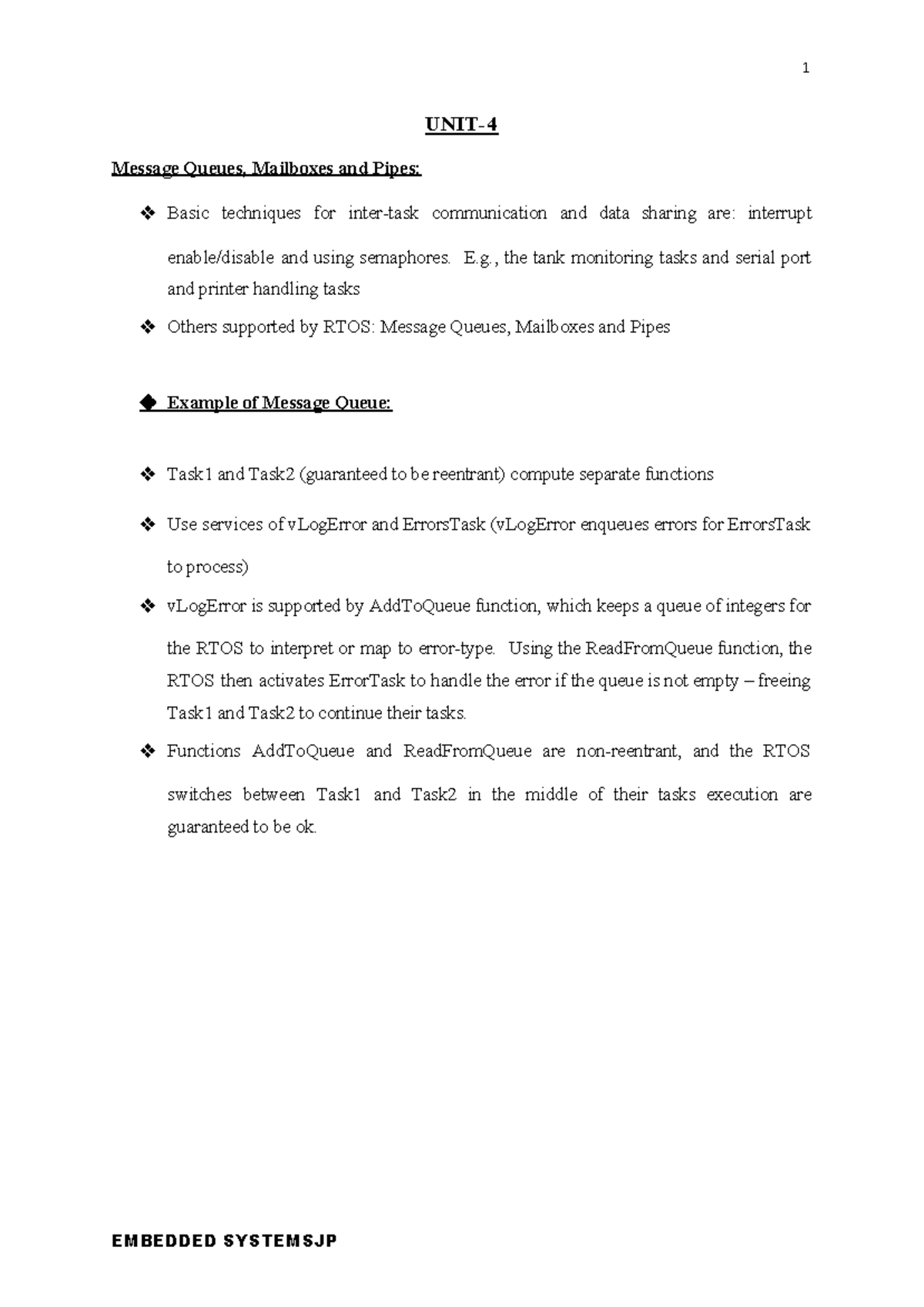 Unit4 Message Queues,Mail Boxes and Pipes Embedded Systems CSE Btech 3/