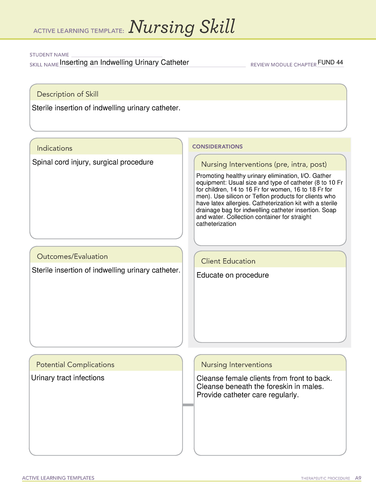 Inserting an Indwelling Urinary Catheter ACTIVE LEARNING TEMPLATES