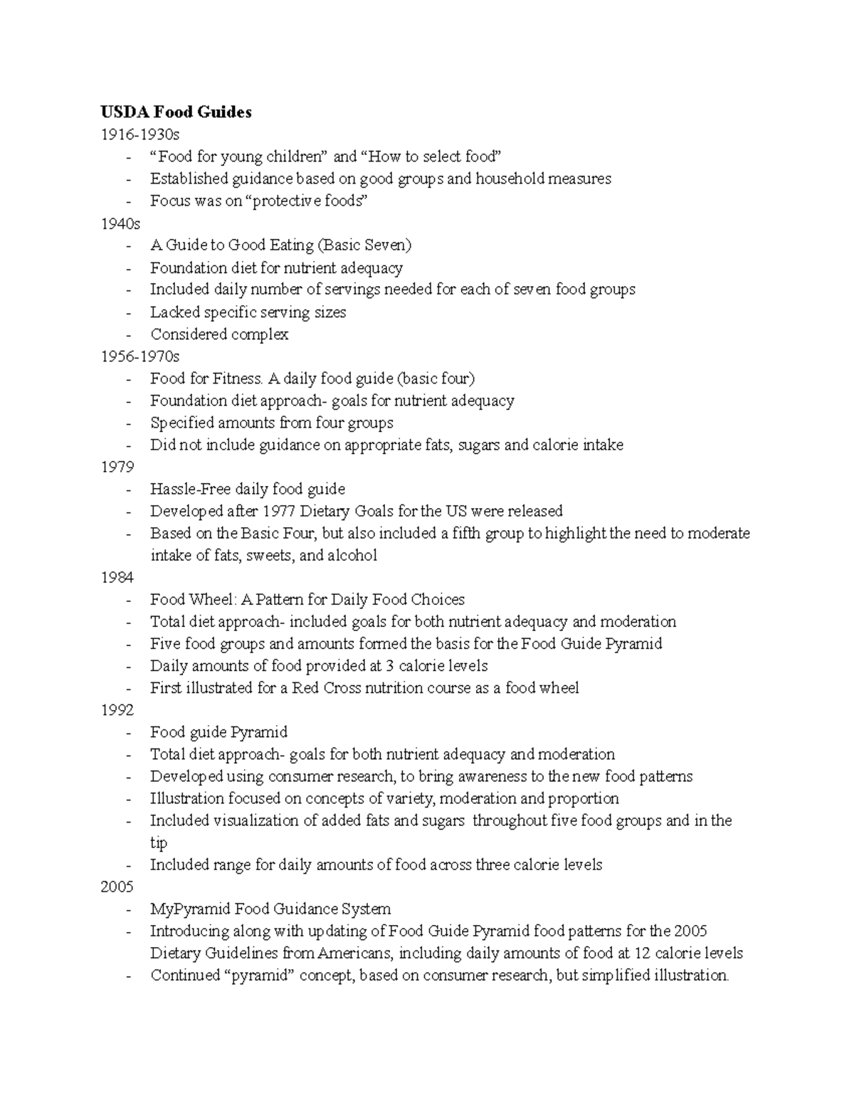 NTR 301 USDA Food Guides USDA Food Guides 19161930s “Food for