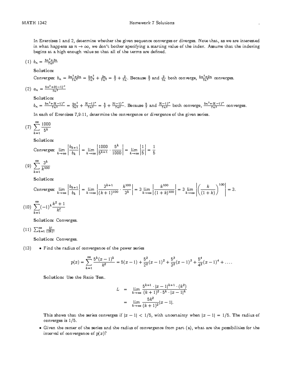 Homework 7 Ans - MATH 1342 Homework 7 Solutions. In Exercises 1 And 2 ...