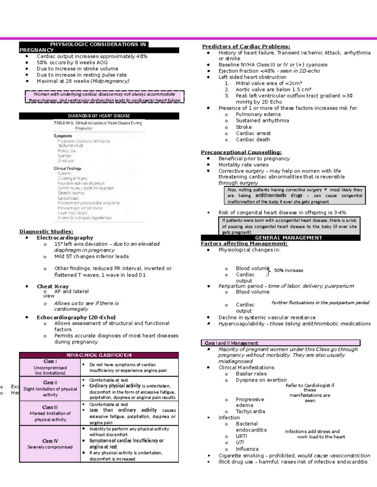 OB - Cardiovascular Disease - DIAGNOSIS OF HEART DISEASE PHYSIOLOGIC ...