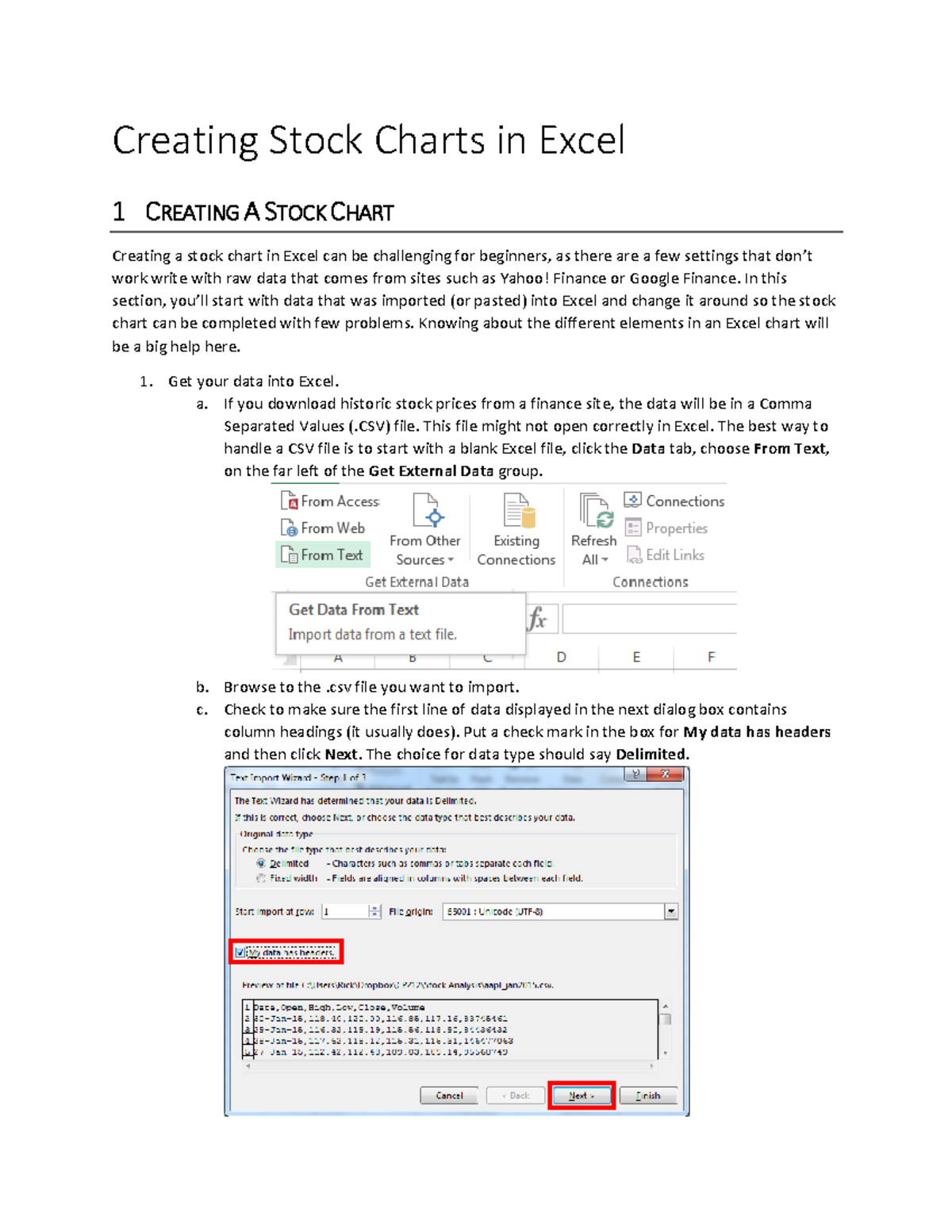 Creating Stock Charts in Excel - In this section, you’ll start with ...