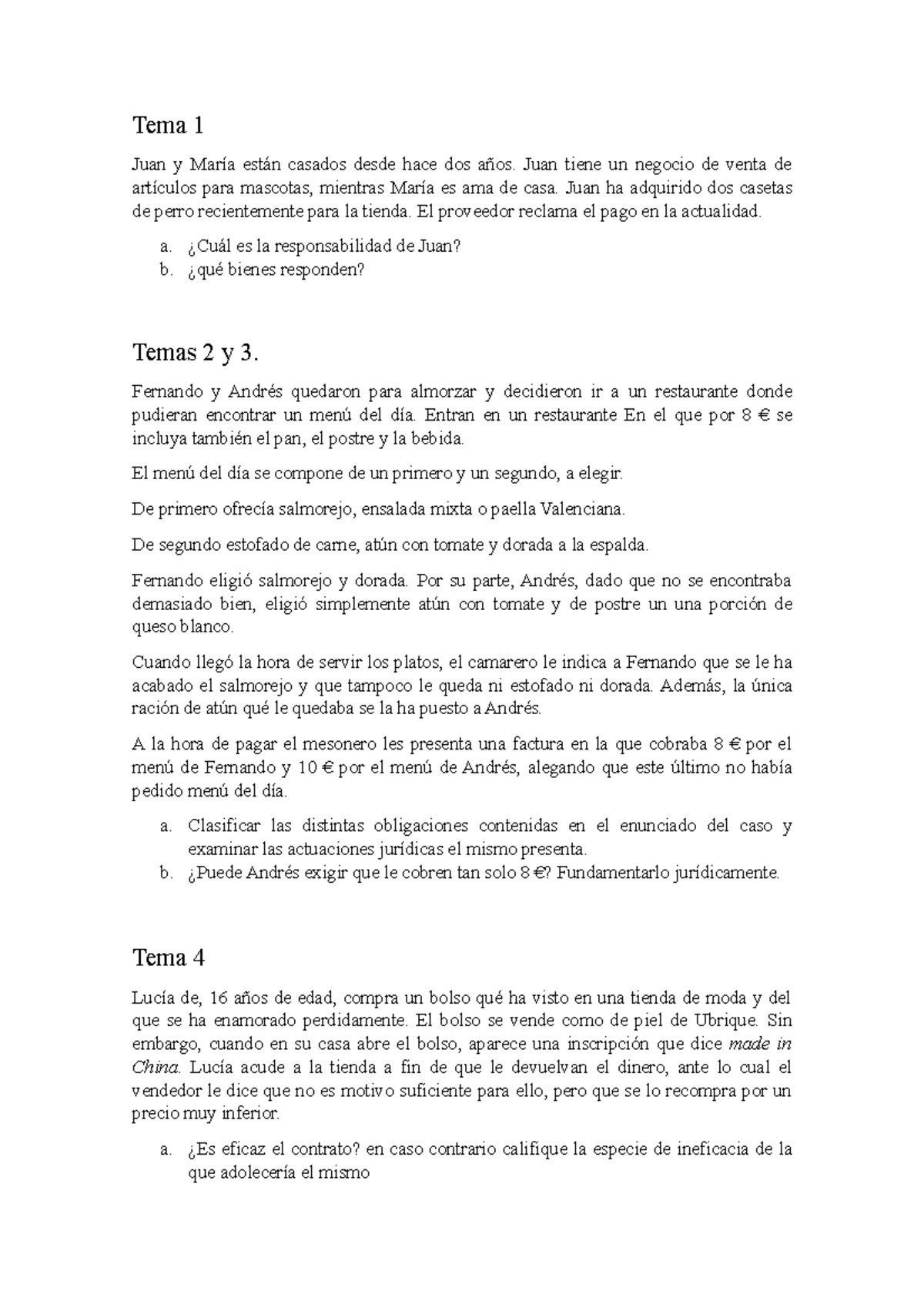 Casos Practicos Casos Practicos Elementos Del Derecho Privado Tema 1 Juan Y María Están 4303