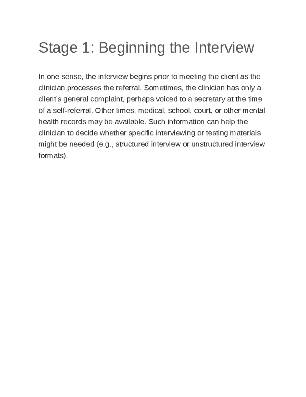 Introduction to clinical psychology 25 - Stage 1: Beginning the ...